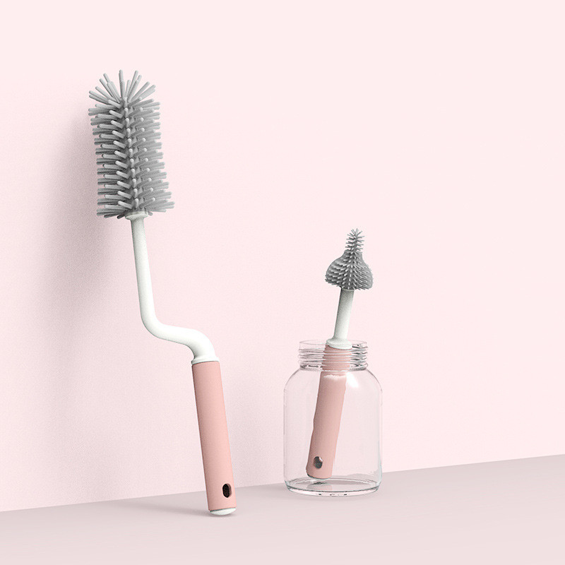Baby Bottle Brush Set - 2-Piece Silicone 360° Rotating Bottle & Nipple Cleaning Brushes