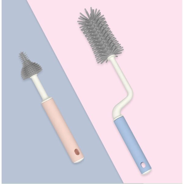 Baby Bottle Brush Set - 2-Piece Silicone 360° Rotating Bottle & Nipple Cleaning Brushes