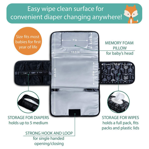 Oxford Black Portable Baby Changing Pad