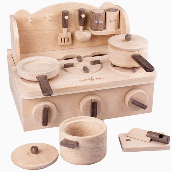 STEM Montessori Wooden Complete Mini Kitchen Stove Top Set Toy