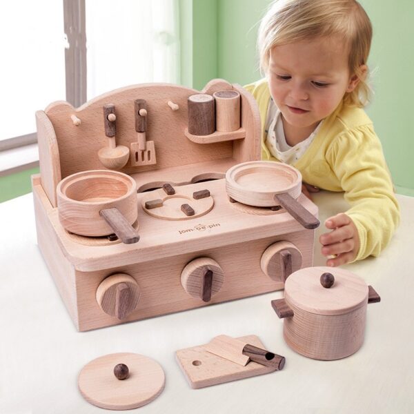 STEM Montessori Wooden Complete Mini Kitchen Stove Top Set Toy
