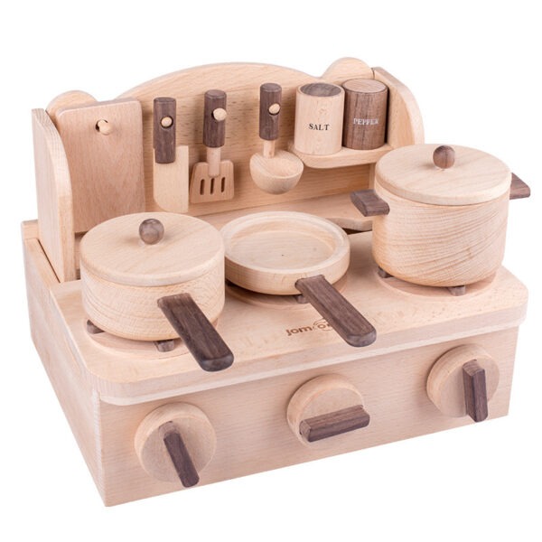 STEM Montessori Wooden Complete Mini Kitchen Stove Top Set Toy
