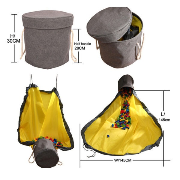 Foldable Toy Storage and Clean Up Basket with Play Mat