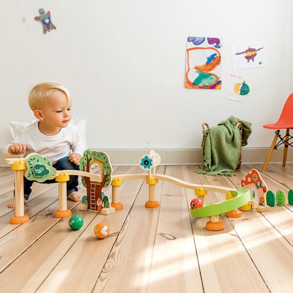 Jouet Educatif Bloc de Construction Le Parcours de Balle en bois
