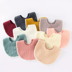 Baby Muslin Drool Bib | Soft Cotton Gauze Teething Bib with Lace Trim - Soft & Absorbent