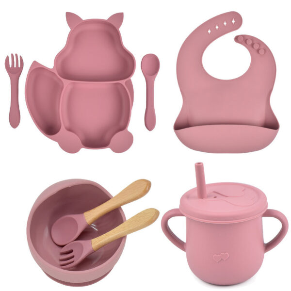 092e0a53-f456-447f-8a69-702beb863ae1.jpg 8-Piece Silicone Baby Feeding Set - Cute Squirrel Plate, Bowl, Bib, Cup, Spoon & Fork