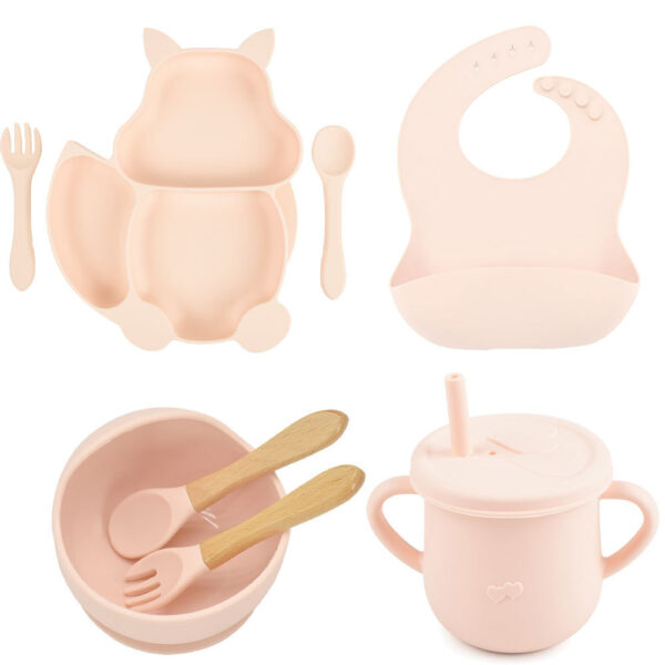17cd2fe5-f4d9-4fd6-a372-630e78804a86.jpg 8-Piece Silicone Baby Feeding Set - Cute Squirrel Plate, Bowl, Bib, Cup, Spoon & Fork