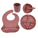 7-Piece Silicone Baby Feeding Set - Bib, Suction Bowl, Plate, Cup, Spoon & Fork