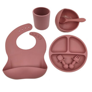7-Piece Silicone Baby Feeding Set - Bib, Suction Bowl, Plate, Cup, Spoon & Fork