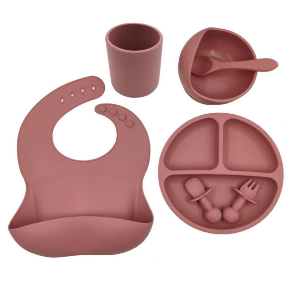 7-Piece Silicone Baby Feeding Set - Bib, Suction Bowl, Plate, Cup, Spoon & Fork