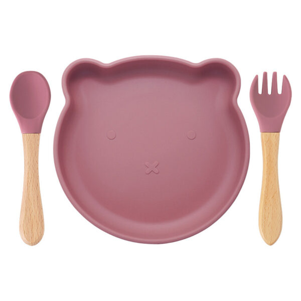 3-Piece Silicone Baby Feeding Set – Bear Plate, Spoon & Fork
