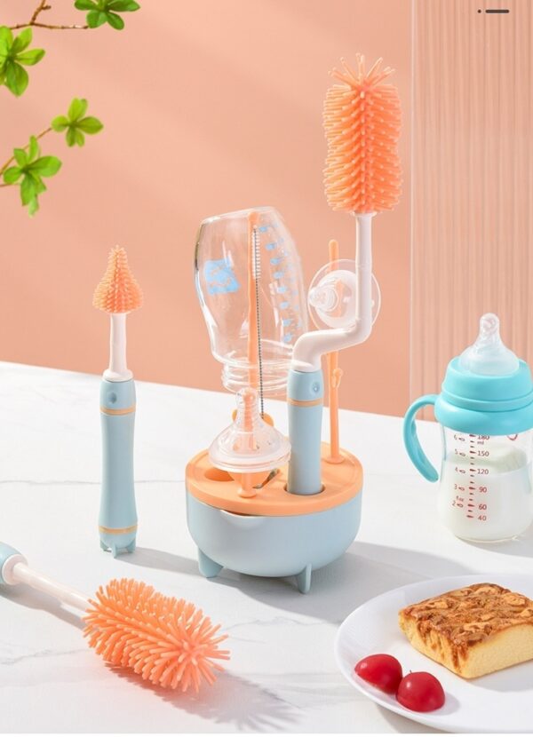 Baby Bottle Cleaning Brush Set - 4-Piece Silicone Bottle, Nipple & Straw Brushes with Drying Stand