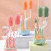 Baby Bottle Cleaning Brush Set - 4-Piece Silicone Bottle, Nipple & Straw Brushes with Drying Stand