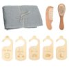 Newborn Baby Gift Set – Soft Cotton Towel, Baby Hair Brush, Comb & Milestone Door Hangers