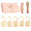 Newborn Baby Gift Set – Soft Cotton Towel, Baby Hair Brush, Comb & Milestone Door Hangers
