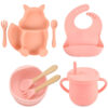 55f87887-f571-42b9-9316-616aa407324e.jpg 8-Piece Silicone Baby Feeding Set - Cute Squirrel Plate, Bowl, Bib, Cup, Spoon & Fork