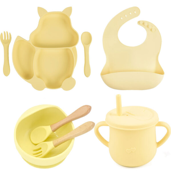 60f7c486-5a83-41f1-bc07-f0731862bc64.jpg 8-Piece Silicone Baby Feeding Set - Cute Squirrel Plate, Bowl, Bib, Cup, Spoon & Fork