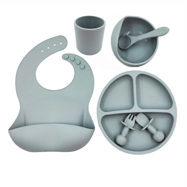 7-Piece Silicone Baby Feeding Set - Bib, Suction Bowl, Plate, Cup, Spoon & Fork