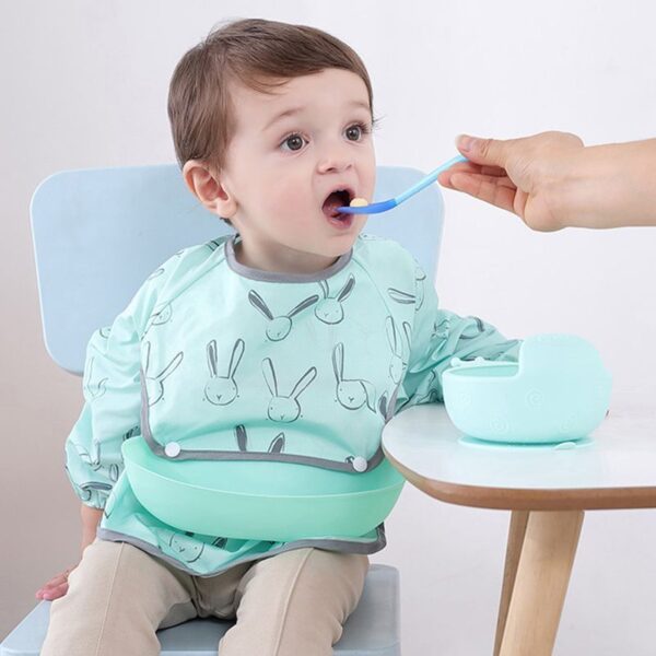 Long Sleeve Baby Bib - Waterproof Feeding & Painting Bib with Silicone Pocket
