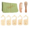 Newborn Baby Gift Set – Soft Cotton Towel, Baby Hair Brush, Comb & Milestone Door Hangers
