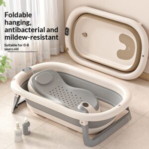 Large Newborn Baby Bathtub - 45L Foldable Portable Baby Bath with Temperature-Sensing Thermometer