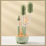 Baby Bottle Cleaning Brush Set - 4-Piece Silicone Bottle, Nipple & Straw Brushes with Drying Stand