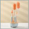 Baby Bottle Cleaning Brush Set - 4-Piece Silicone Bottle, Nipple & Straw Brushes with Drying Stand