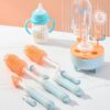 Baby Bottle Cleaning Brush Set - 4-Piece Silicone Bottle, Nipple & Straw Brushes with Drying Stand