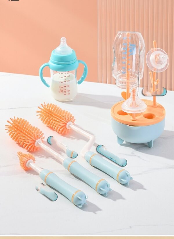 Baby Bottle Cleaning Brush Set - 4-Piece Silicone Bottle, Nipple & Straw Brushes with Drying Stand