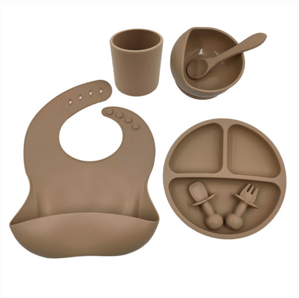 7-Piece Silicone Baby Feeding Set - Bib, Suction Bowl, Plate, Cup, Spoon & Fork