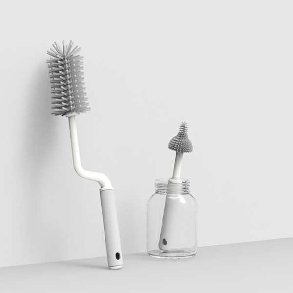 Baby Bottle Brush Set - 2-Piece Silicone 360° Rotating Bottle & Nipple Cleaning Brushes