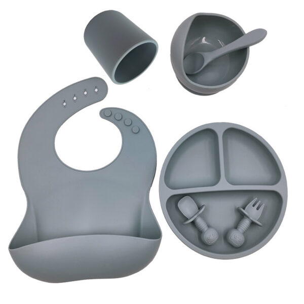 7-Piece Silicone Baby Feeding Set - Bib, Suction Bowl, Plate, Cup, Spoon & Fork