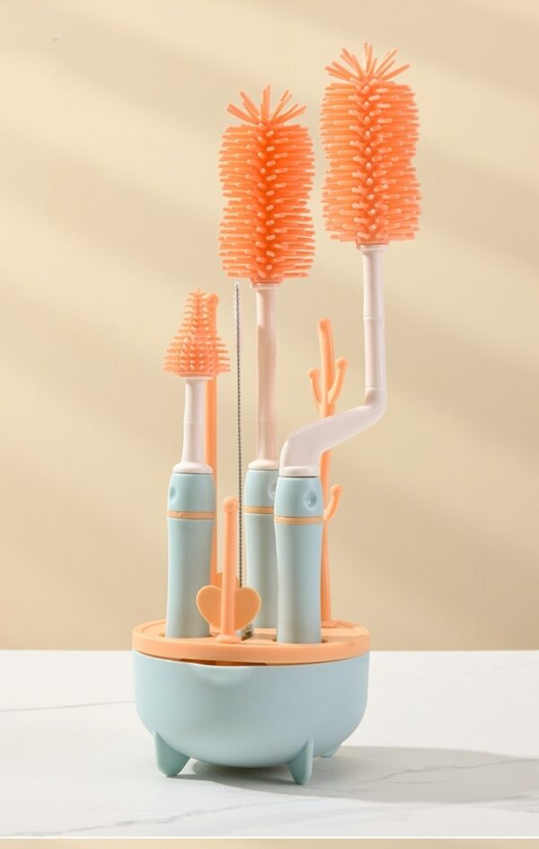 Baby Bottle Cleaning Brush Set - 4-Piece Silicone Bottle, Nipple & Straw Brushes with Drying Stand