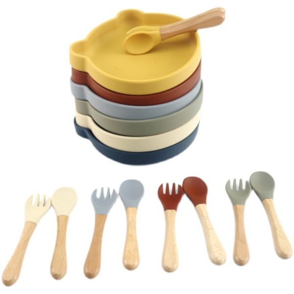 3-Piece Silicone Baby Feeding Set – Bear Plate, Spoon & Fork