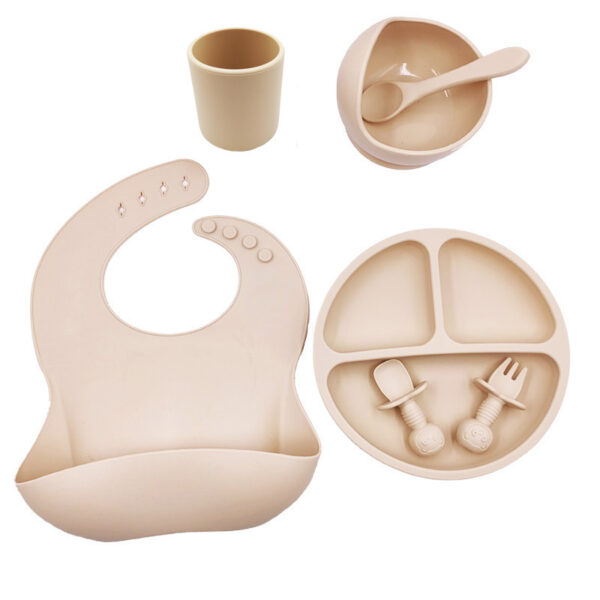 7-Piece Silicone Baby Feeding Set - Bib, Suction Bowl, Plate, Cup, Spoon & Fork