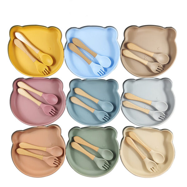 3-Piece Silicone Baby Feeding Set – Bear Plate, Spoon & Fork