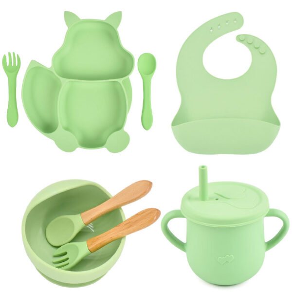 e31feb50-3328-4935-8fad-070c6d8af03f.jpg 8-Piece Silicone Baby Feeding Set - Cute Squirrel Plate, Bowl, Bib, Cup, Spoon & Fork