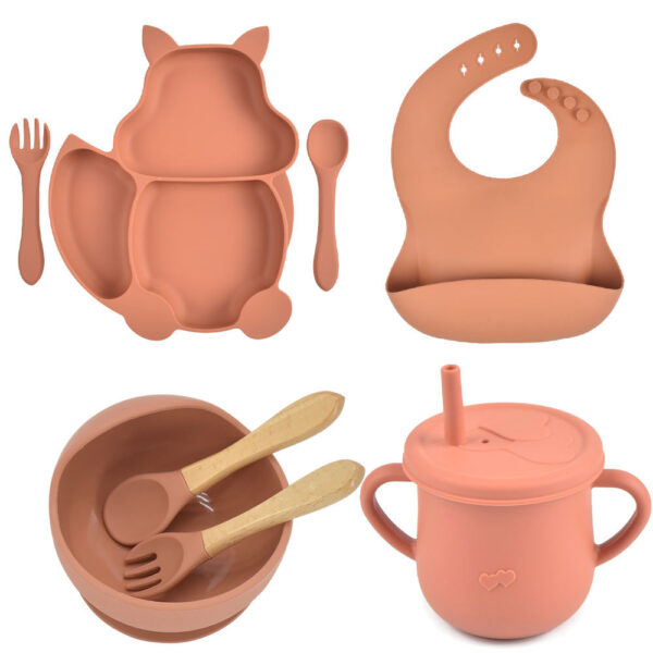 e347368d-1fa5-43d2-9efc-e2fa6531ac0e.jpg 8-Piece Silicone Baby Feeding Set - Cute Squirrel Plate, Bowl, Bib, Cup, Spoon & Fork