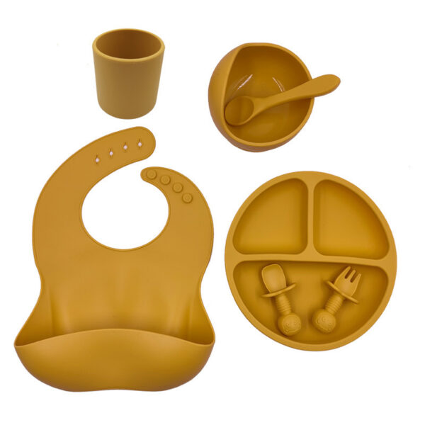 7-Piece Silicone Baby Feeding Set - Bib, Suction Bowl, Plate, Cup, Spoon & Fork