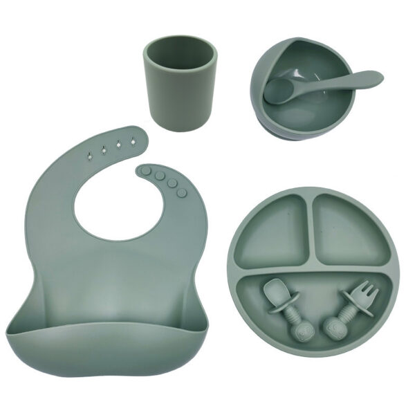 7-Piece Silicone Baby Feeding Set - Bib, Suction Bowl, Plate, Cup, Spoon & Fork