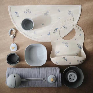 Silicone Baby Bib & Placemat - Aesthetic Floral Bib with Food Catcher Pocket