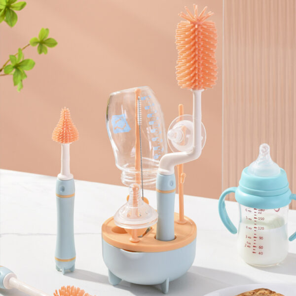 Baby Bottle Cleaning Brush Set - 4-Piece Silicone Bottle, Nipple & Straw Brushes with Drying Stand