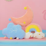Moon & Rainbow Plush Pillow - Pastel Cloud, Moon & Rainbow Kids’ Room Decor